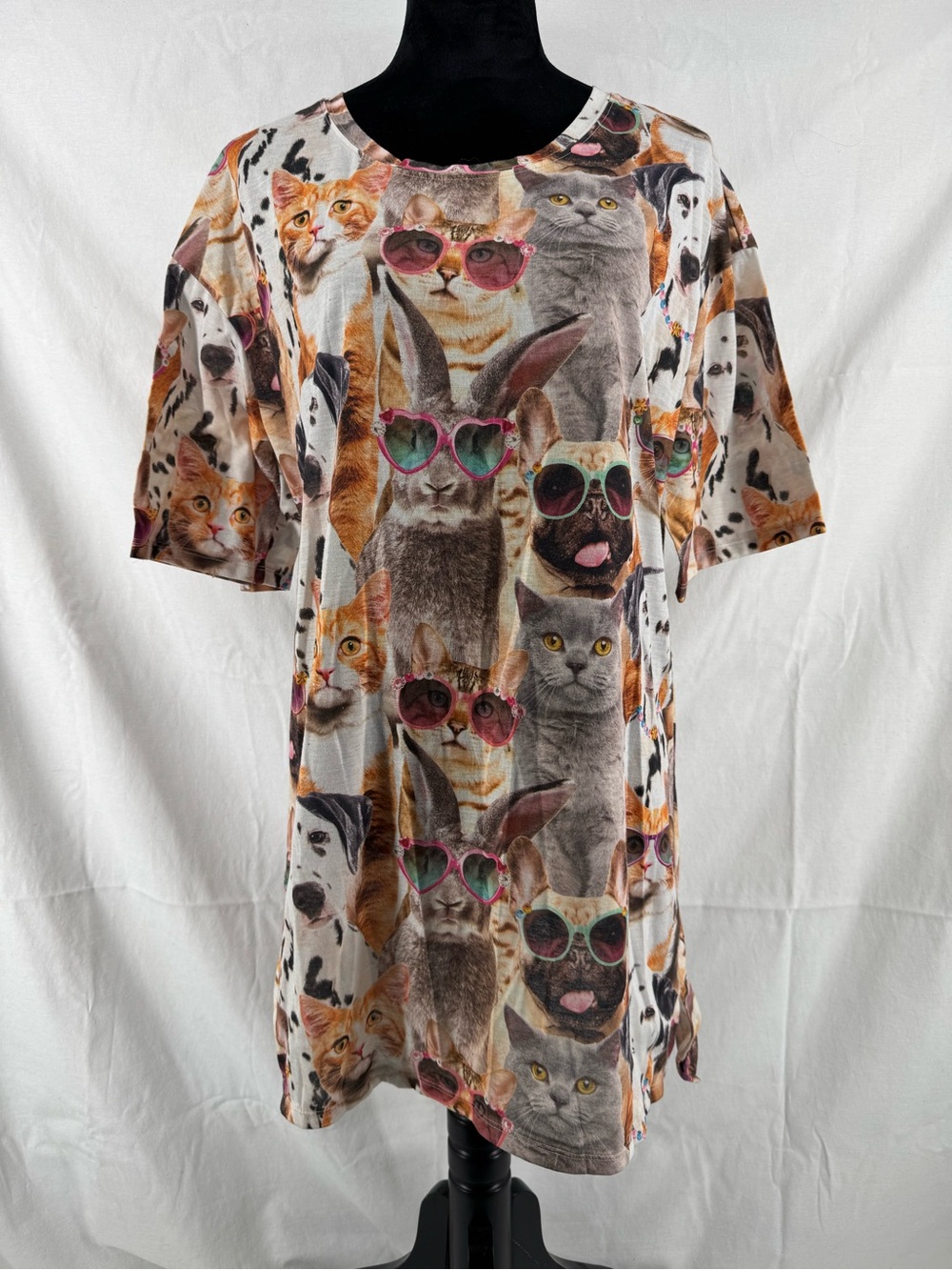 Secret Treasures White Multi Cat & Dog Sunglasses Graphic Tee